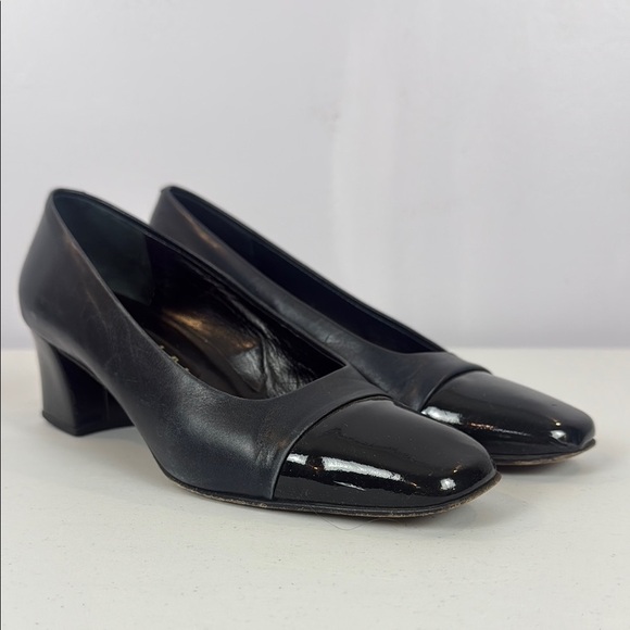 Vintage Amalfi Black Block 2” Heels Pumps with Patent Toe - Picture 2 of 10